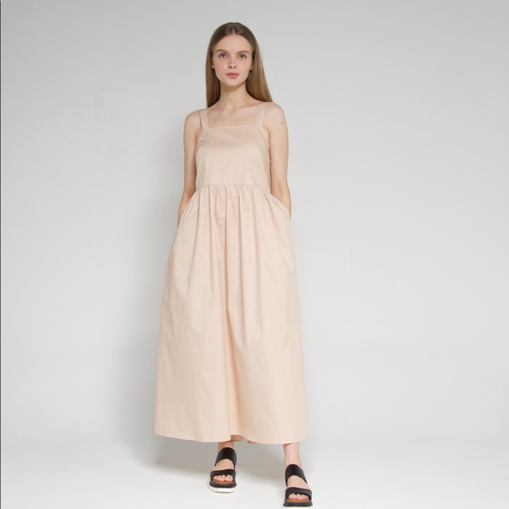 Midi minimalism cotton beige dress